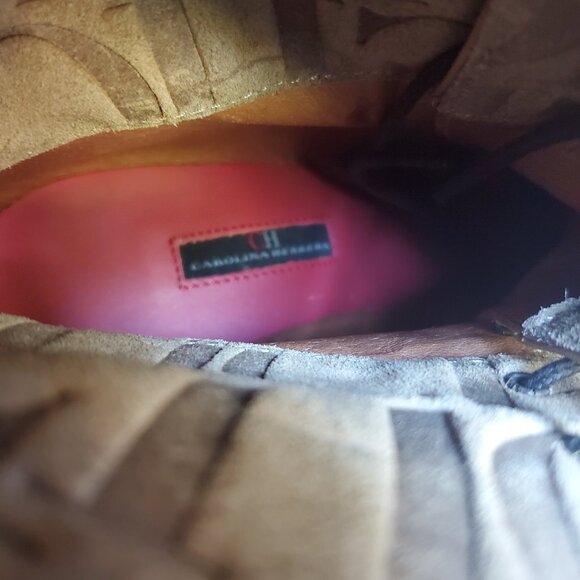 Carolina Herrera Brown Suede Platform Wedge Lace Up Boots SZ 8.5 - Picture 10 of 14